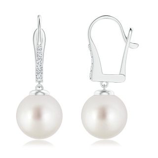 10mm AAA South Sea Cultured Pearl and Diamond Leverback Earrings in White Gold