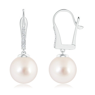 10mm AAAA South Sea Cultured Pearl and Diamond Leverback Earrings in White Gold