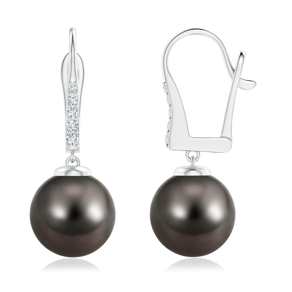 10mm AAA Tahitian Pearl and Diamond Leverback Earrings in White Gold 