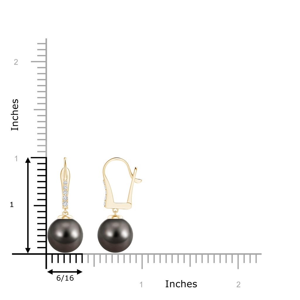 10mm AAA Tahitian Pearl and Diamond Leverback Earrings in Yellow Gold Product Image