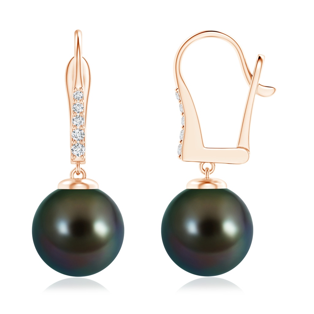 10mm AAAA Tahitian Pearl and Diamond Leverback Earrings in Rose Gold