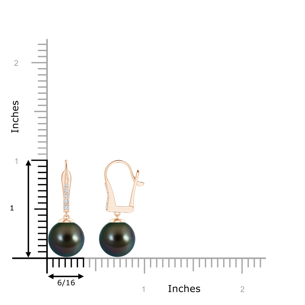 10mm AAAA Tahitian Pearl and Diamond Leverback Earrings in Rose Gold Product Image