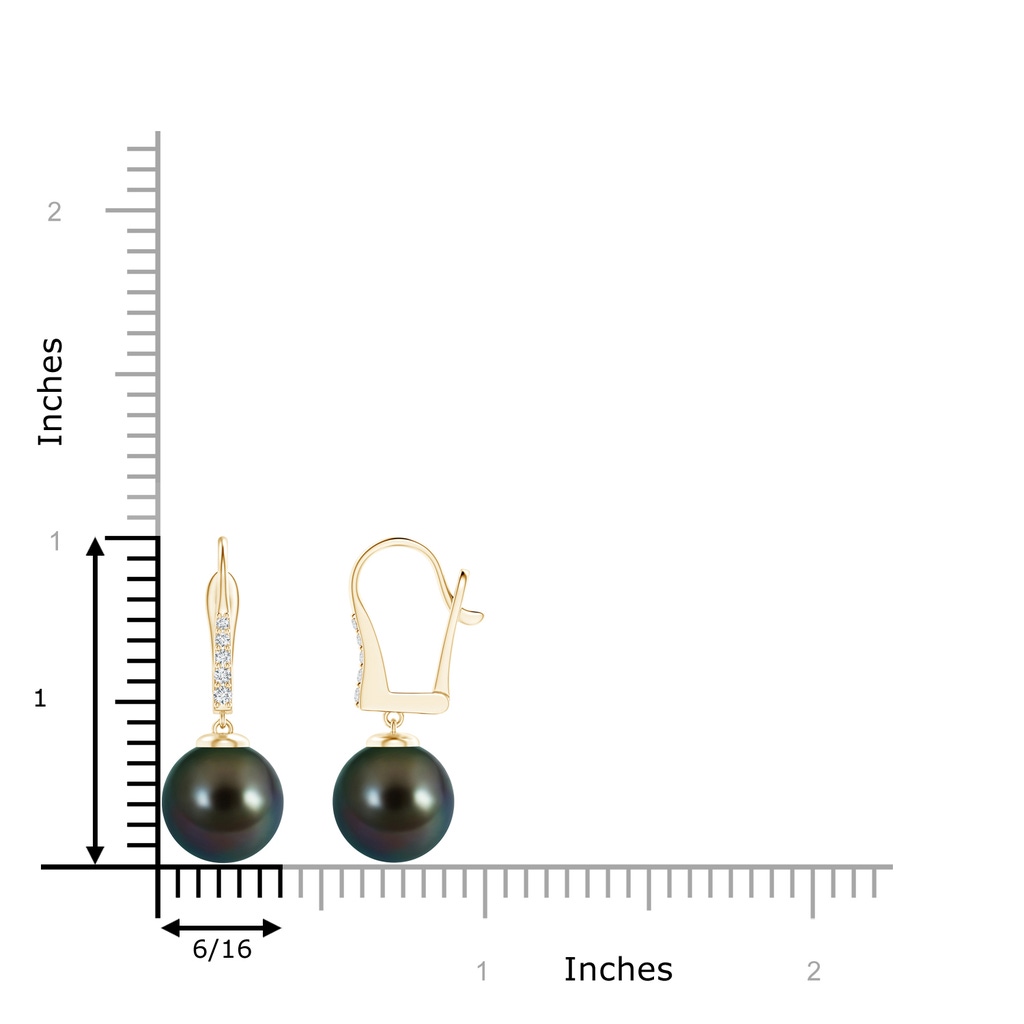 10mm AAAA Tahitian Pearl and Diamond Leverback Earrings in Yellow Gold Product Image