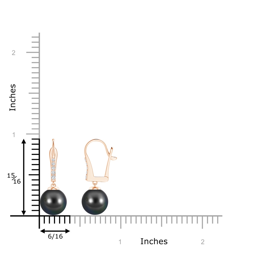 9mm AA Tahitian Pearl and Diamond Leverback Earrings in Rose Gold Product Image