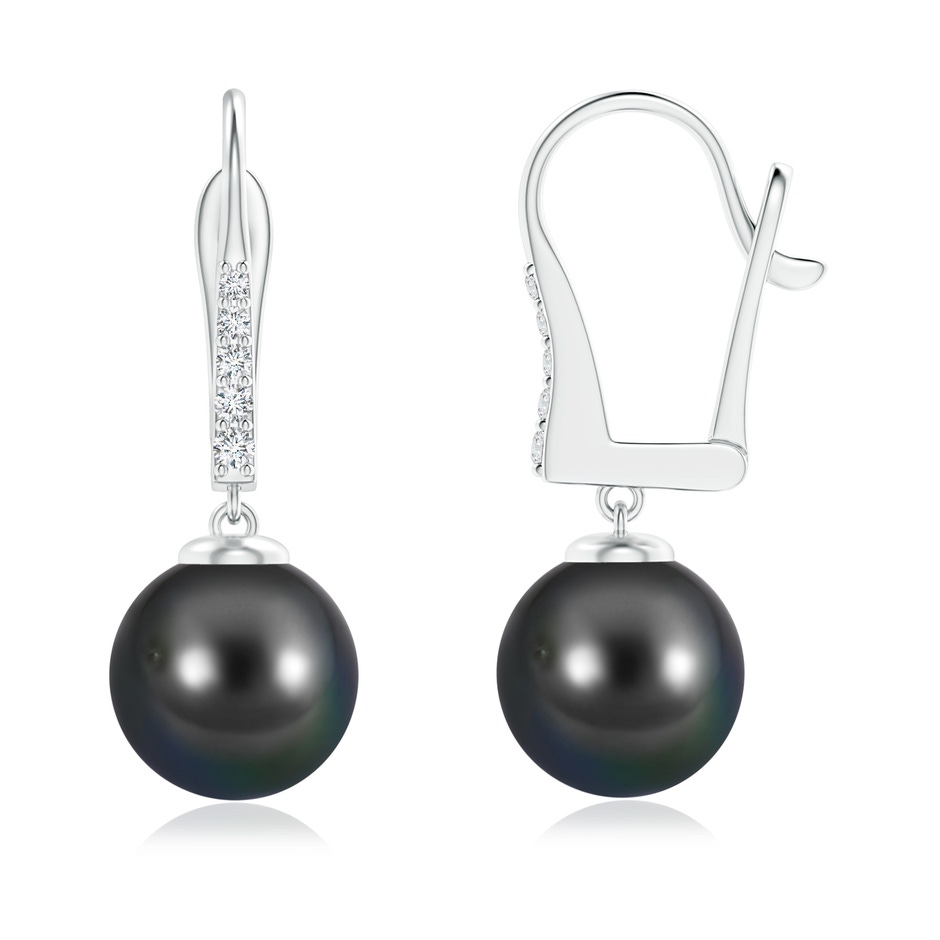 9mm AA Tahitian Pearl and Diamond Leverback Earrings in White Gold 