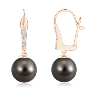 9mm AAA Tahitian Pearl and Diamond Leverback Earrings in 9K Rose Gold