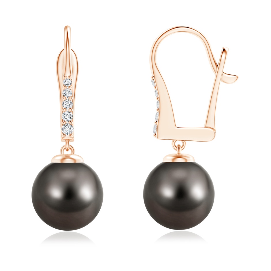 9mm AAA Tahitian Pearl and Diamond Leverback Earrings in Rose Gold 