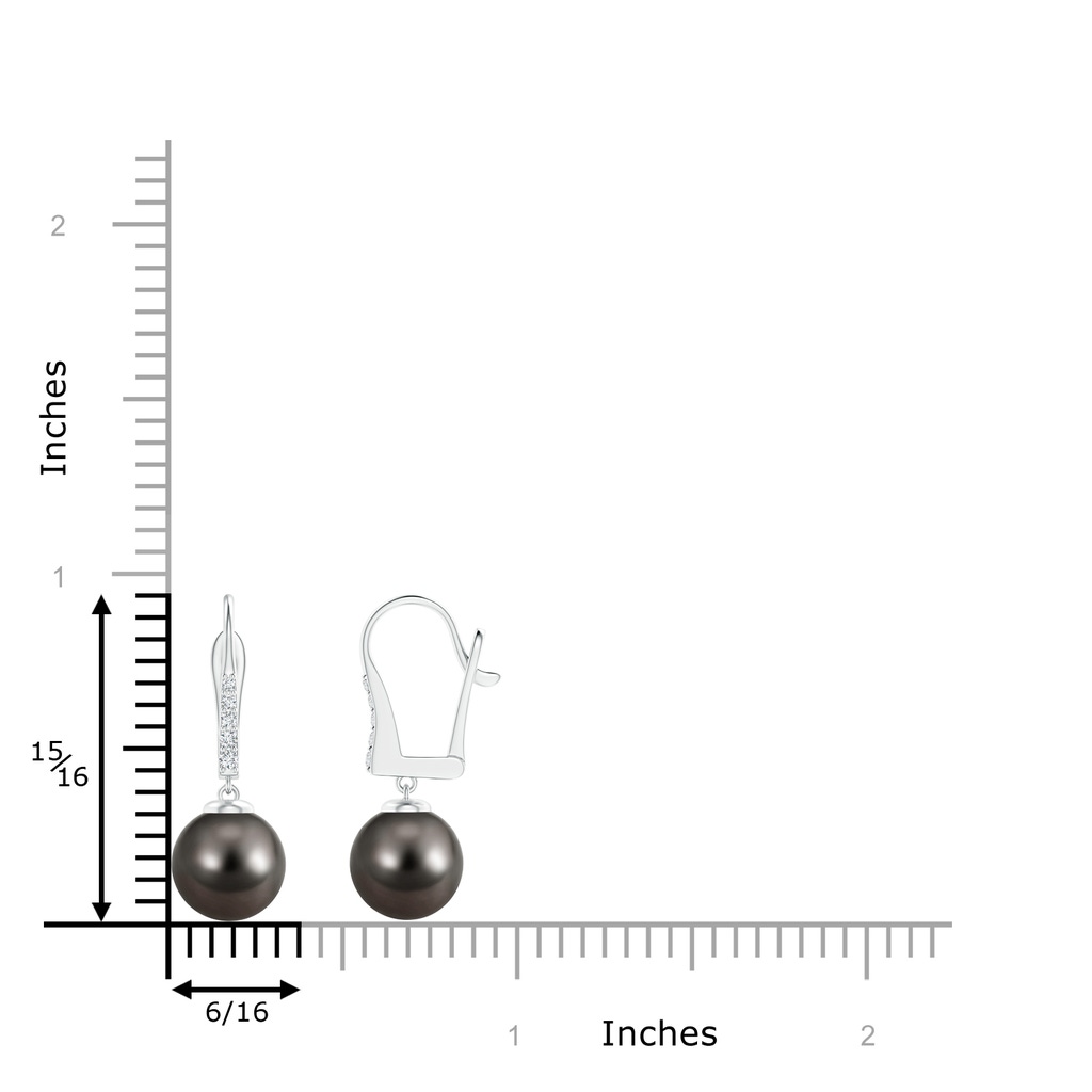 9mm AAA Tahitian Pearl and Diamond Leverback Earrings in White Gold Product Image