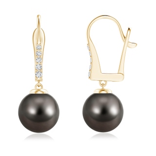 9mm AAA Tahitian Pearl and Diamond Leverback Earrings in Yellow Gold