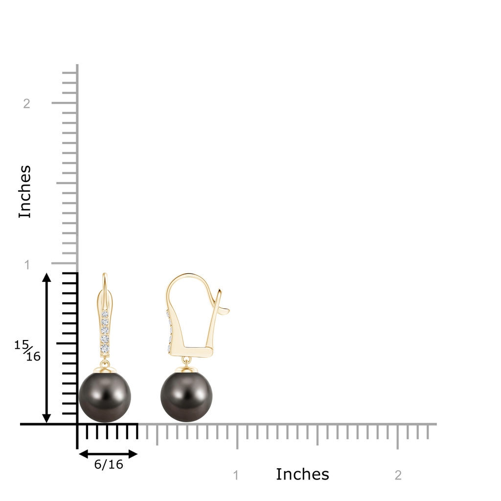 9mm AAA Tahitian Pearl and Diamond Leverback Earrings in Yellow Gold Product Image