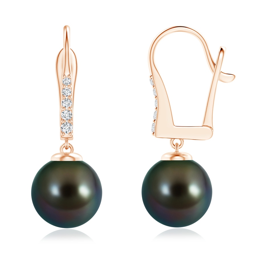 9mm AAAA Tahitian Pearl and Diamond Leverback Earrings in Rose Gold 