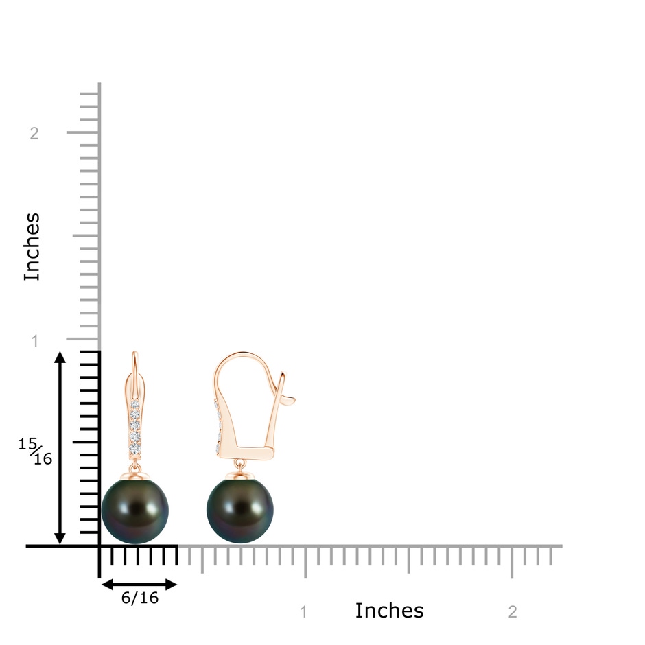 9mm AAAA Tahitian Pearl and Diamond Leverback Earrings in Rose Gold product image
