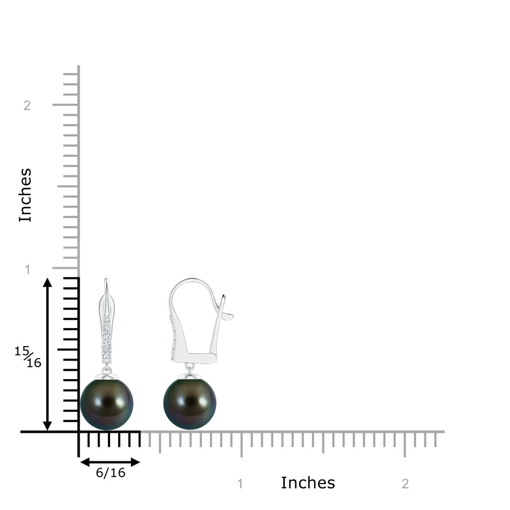 9mm AAAA Tahitian Pearl and Diamond Leverback Earrings in White Gold Product Image