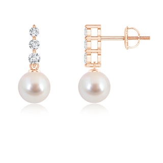 6mm AAA Japanese Akoya Pearl Earrings with Graduated Diamonds in 9K Rose Gold