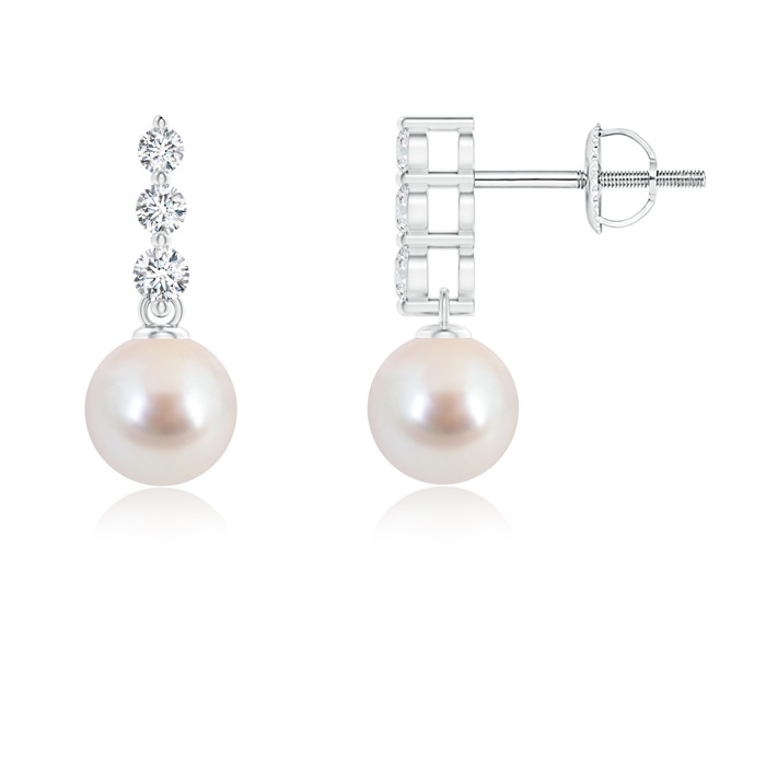 6mm AAA Japanese Akoya Pearl Earrings with Graduated Diamonds in White Gold