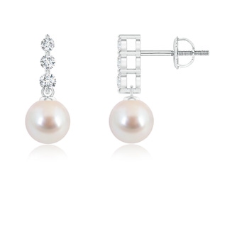 6mm AAA Japanese Akoya Pearl Earrings with Graduated Diamonds in White Gold