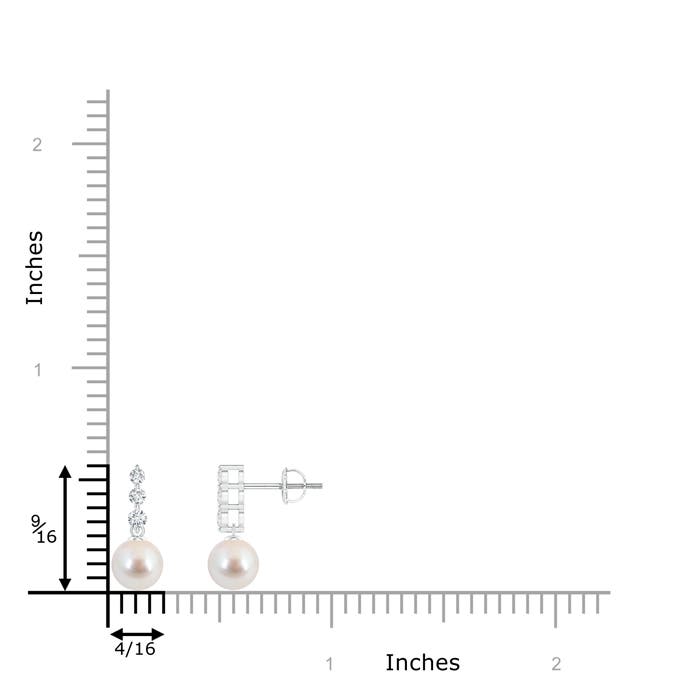 6mm AAA Japanese Akoya Pearl Earrings with Graduated Diamonds in White Gold - ruler