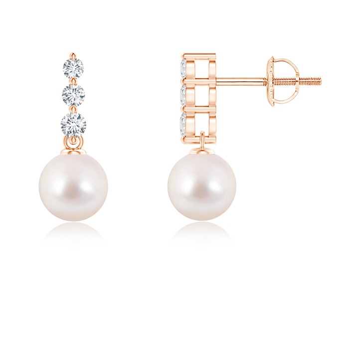 6mm AAAA Japanese Akoya Pearl Earrings with Graduated Diamonds in Rose Gold 