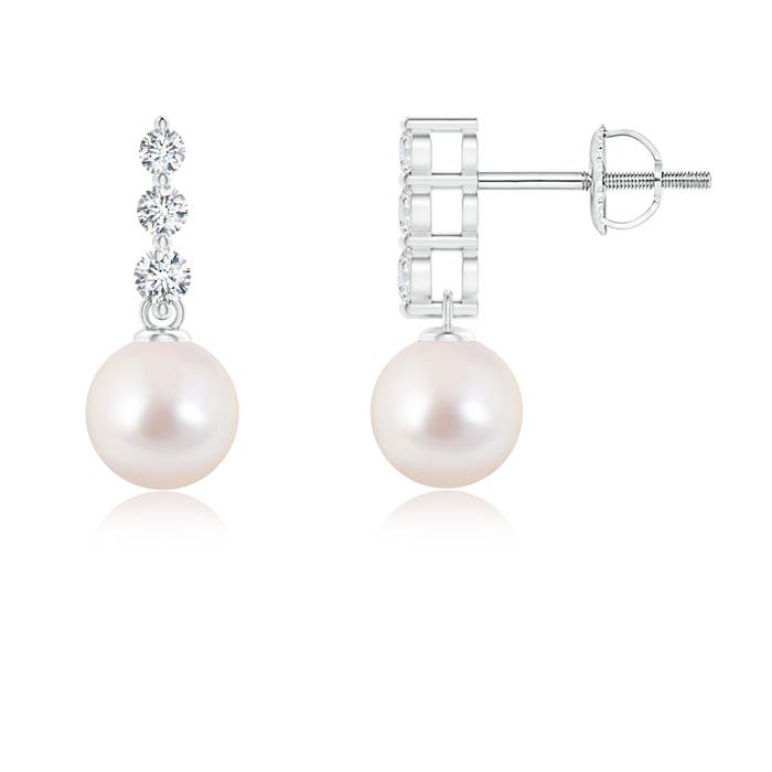 6mm AAAA Japanese Akoya Pearl Earrings with Graduated Diamonds in White Gold