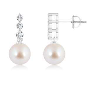 7mm AAA Japanese Akoya Pearl Earrings with Graduated Diamonds in White Gold