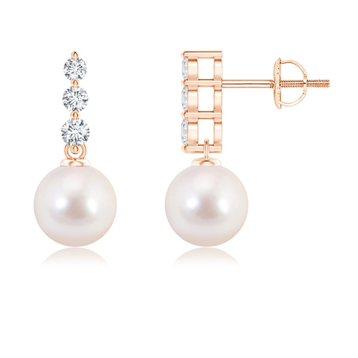7mm AAAA Japanese Akoya Pearl Earrings with Graduated Diamonds in Rose Gold 