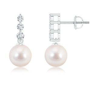 7mm AAAA Japanese Akoya Pearl Earrings with Graduated Diamonds in White Gold