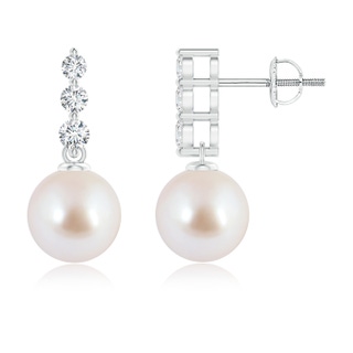 8mm AAA Japanese Akoya Pearl Earrings with Graduated Diamonds in White Gold