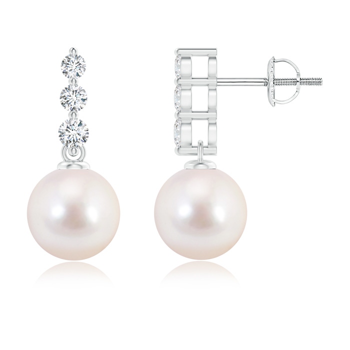 8mm AAAA Japanese Akoya Pearl Earrings with Graduated Diamonds in White Gold 