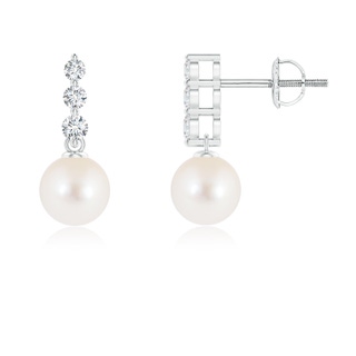 6mm AAA Freshwater Cultured Pearl Earrings with Graduated Diamonds in 9K White Gold