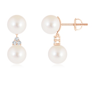 8mm AAA Freshwater Pearl Drop Earrings with Trio Diamonds in 9K Rose Gold