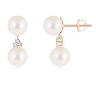 8mm AAA Freshwater Pearl Drop Earrings with Trio Diamonds in Rose Gold