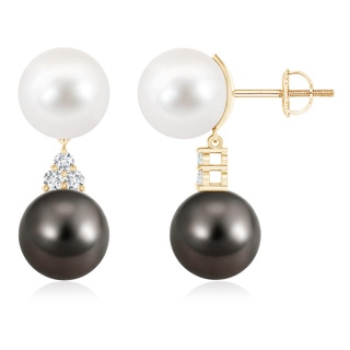 10mm AAA Freshwater & Tahitian Cultured Pearl Earrings with Diamonds in Yellow Gold