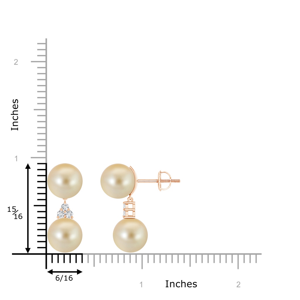 9mm AAA Golden South Sea Cultured Pearl Earrings with Trio Diamonds in Rose Gold Product Image
