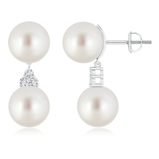 10mm AAA South Sea Cultured Pearl Drop Earrings with Trio Diamonds in White Gold