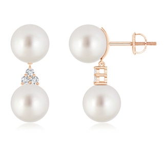 9mm AAA South Sea Cultured Pearl Drop Earrings with Trio Diamonds in Rose Gold