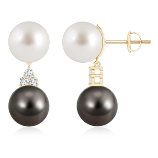 10mm AAA South Sea & Tahitian Cultured Pearl Earrings with Diamonds in Yellow Gold