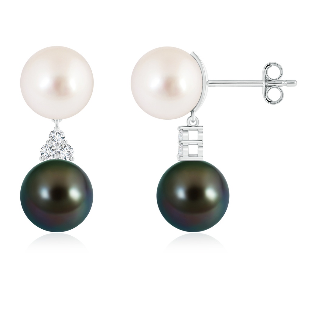 9mm AAAA South Sea & Tahitian Cultured Pearl Earrings with Diamonds in S999 Silver