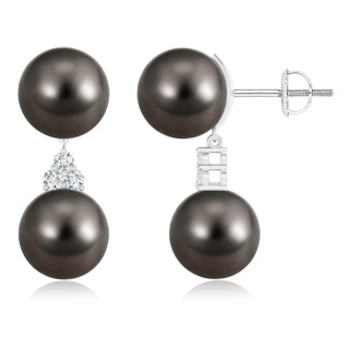 10mm AAA Tahitian Cultured Pearl Drop Earrings with Trio Diamonds in White Gold