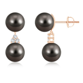 9mm AAA Tahitian Cultured Pearl Drop Earrings with Trio Diamonds in Rose Gold