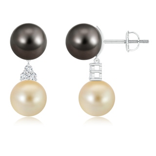 9mm AAA Tahitian & Golden South Sea Cultured Pearl Earrings in White Gold