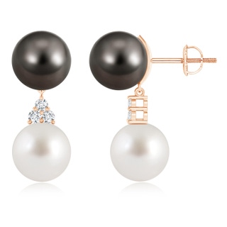 10mm AAA Tahitian & South Sea Cultured Pearl Earrings with Diamonds in Rose Gold