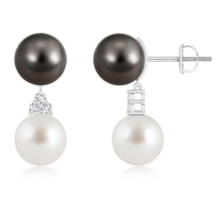 9mm AAA Tahitian & South Sea Cultured Pearl Earrings with Diamonds in White Gold