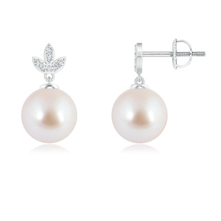 8mm AAA Akoya Cultured Pearl Earrings with Diamond Leaf Motifs in White Gold