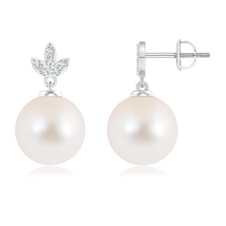 Freshwater Pearl Drop Earrings with Bezel Diamond | Angara