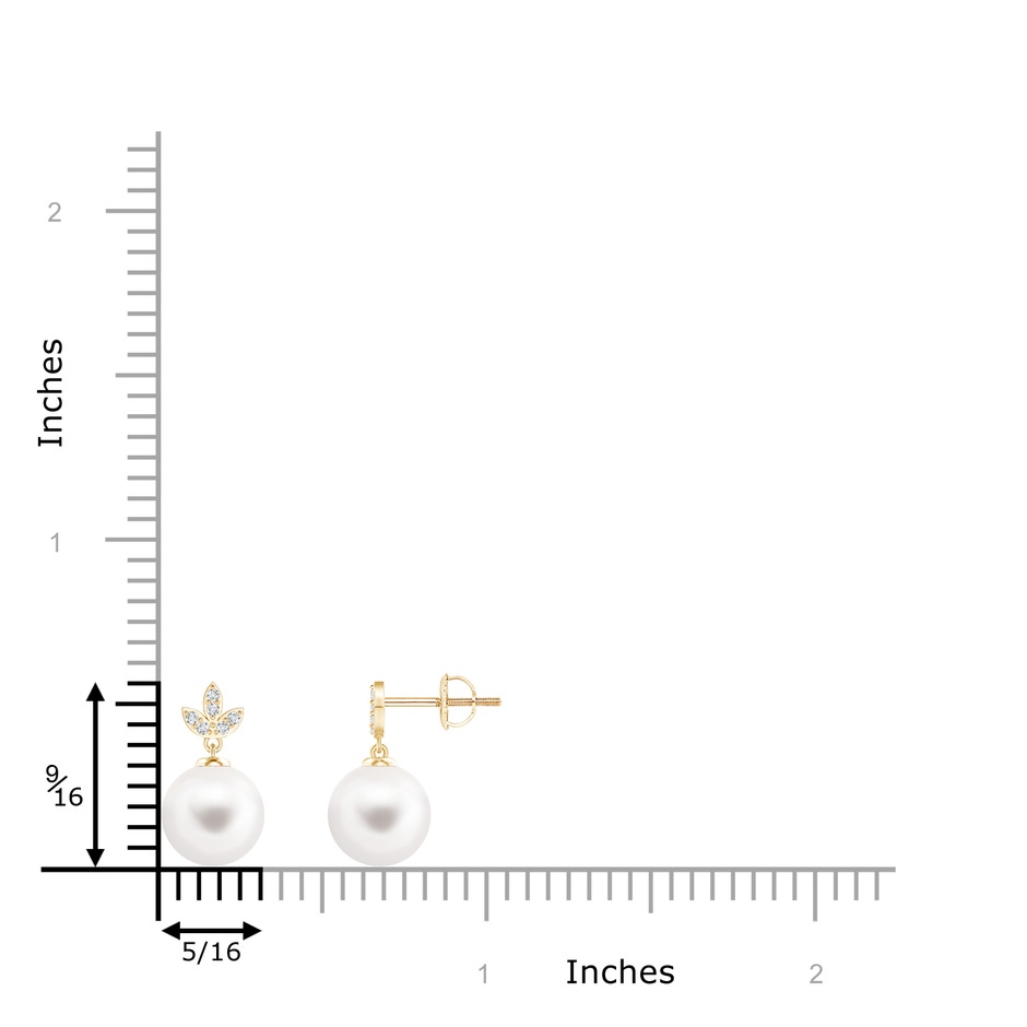 8mm AA Freshwater Pearl Earrings with Diamond Leaf Motifs in Yellow Gold product image
