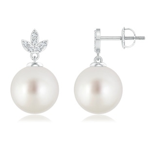 10mm AAA South Sea Cultured Pearl Earrings with Diamond Leaf Motifs in White Gold