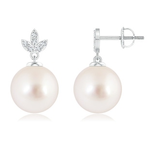 10mm AAAA South Sea Cultured Pearl Earrings with Diamond Leaf Motifs in White Gold