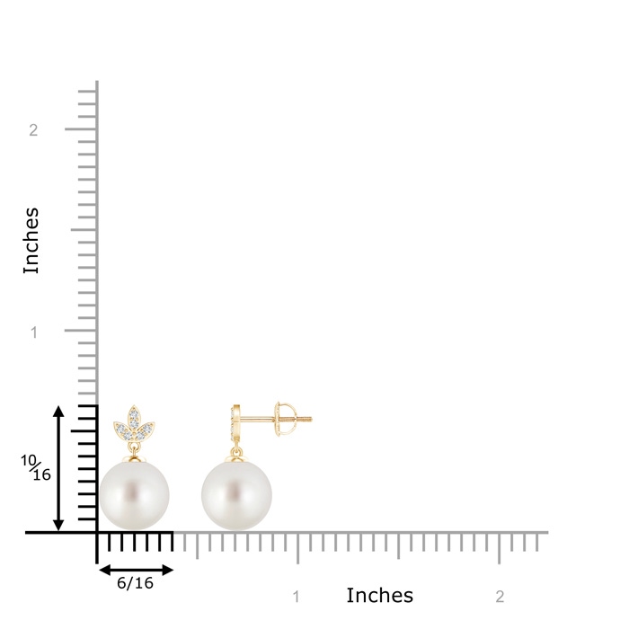 9mm AAA South Sea Cultured Pearl Earrings with Diamond Leaf Motifs in Yellow Gold product image