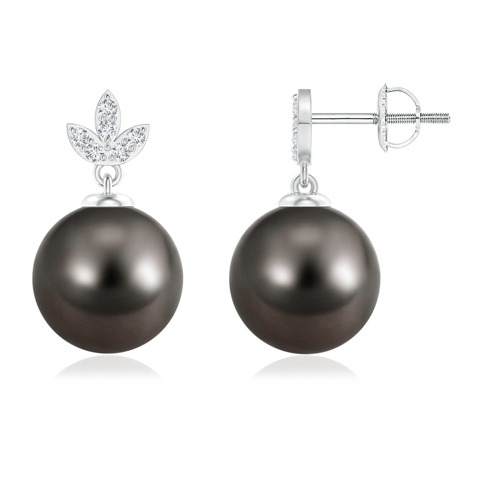 10mm AAA Tahitian Cultured Pearl Earrings with Diamond Leaf Motifs in White Gold 