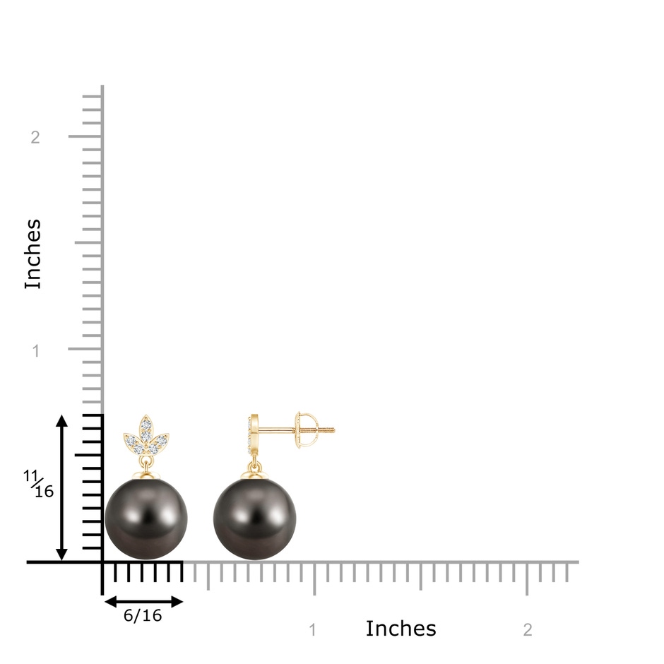 10mm AAA Tahitian Cultured Pearl Earrings with Diamond Leaf Motifs in Yellow Gold product image